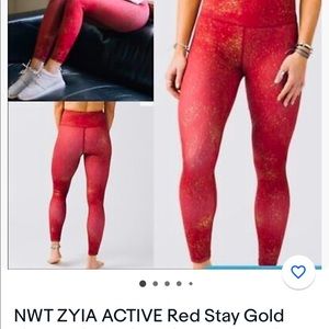 Zyia Active Red Stay Gold Light n Tight High Rise 7/8 Legging Size 8-10